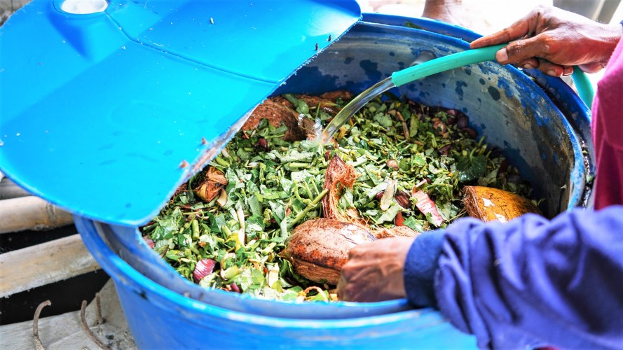 Farmers participating in a training to make liquid organic fertiliser